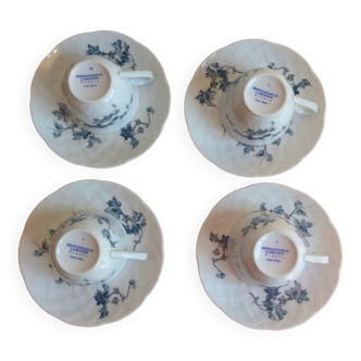 Set of 4 cups and 4 saucers limoges porcelain bernardaud