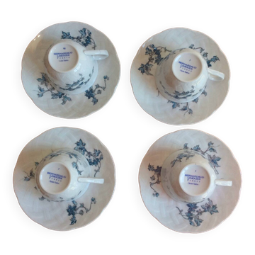 Set of 4 cups and 4 saucers limoges porcelain bernardaud