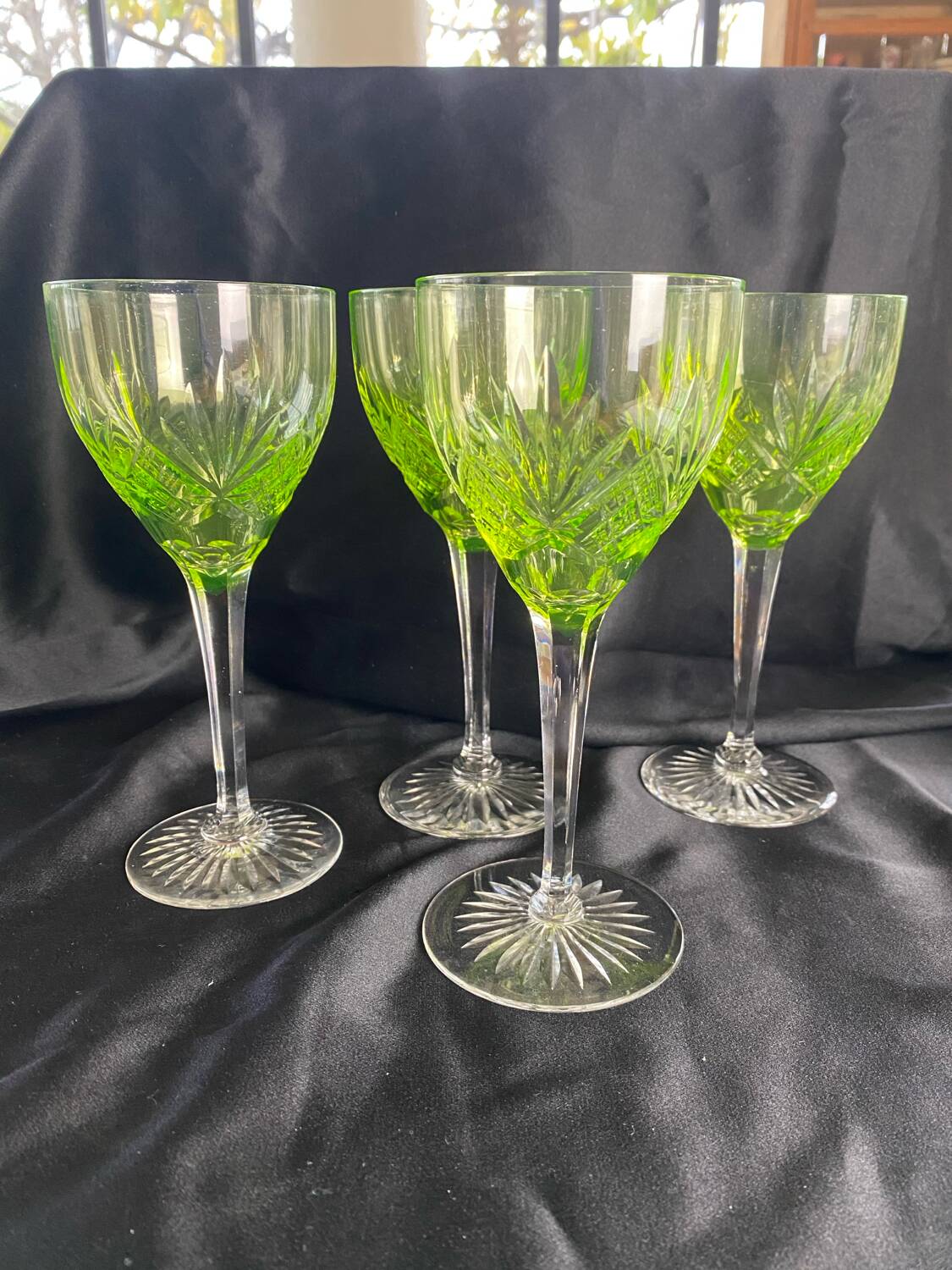 Set of 4 cut crystal white wine glasses