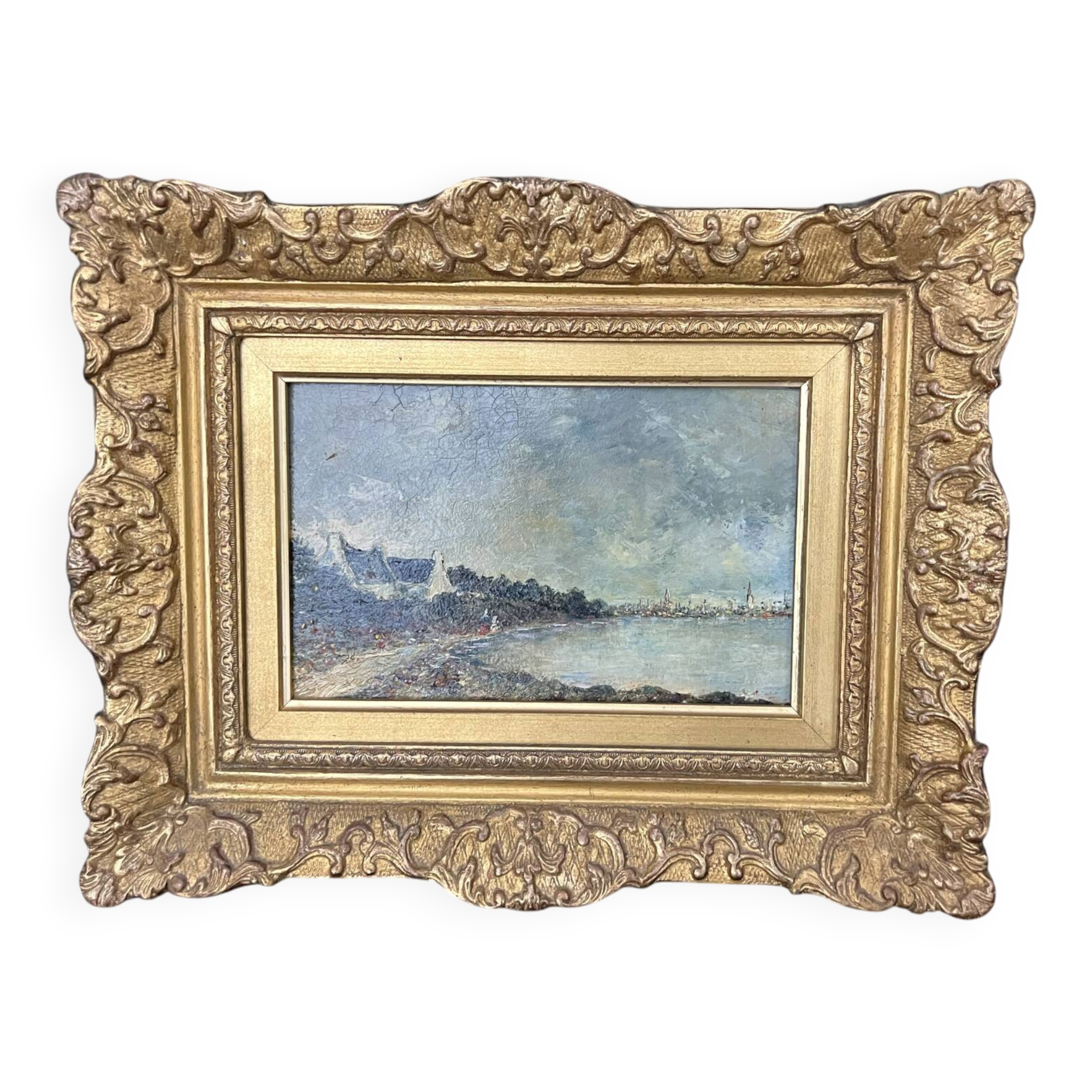 Oil on panel, impressionist coastal view