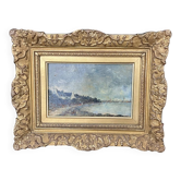 Oil on panel, impressionist coastal view