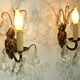 Pair vintage french ornate single wall lights with crystal drops 3138