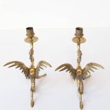 Pair of 19th century gilded brass “chimera” candlesticks