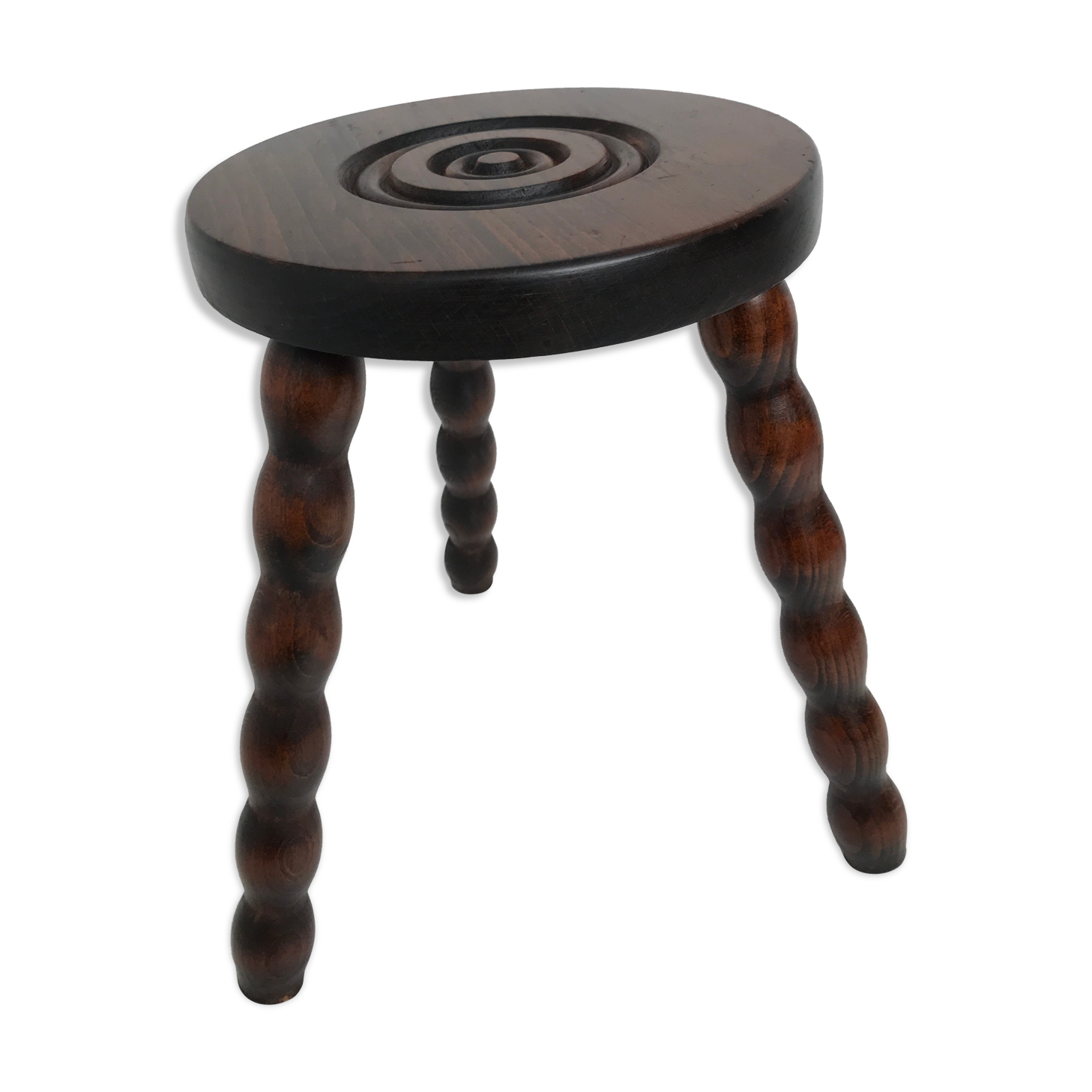 Wooden stool turned tripod foot