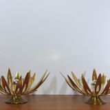 Pair of 1970 golden flower appliques
