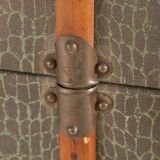 Anc Large cabin trunk in khaki canvas with a snakeskin effect, wood & brass