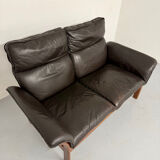 Vintage black leather Dreipunkt Scala design 2-seater sofa.