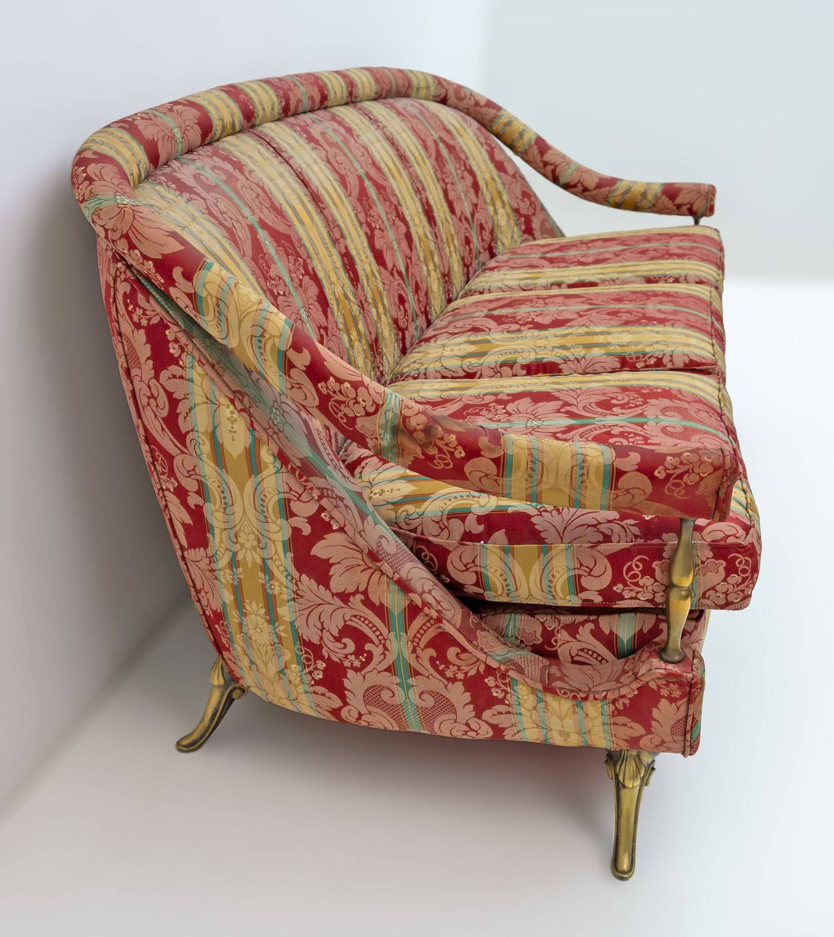 Art Dèco Style French Brass And Fabric Sofa, 1950s