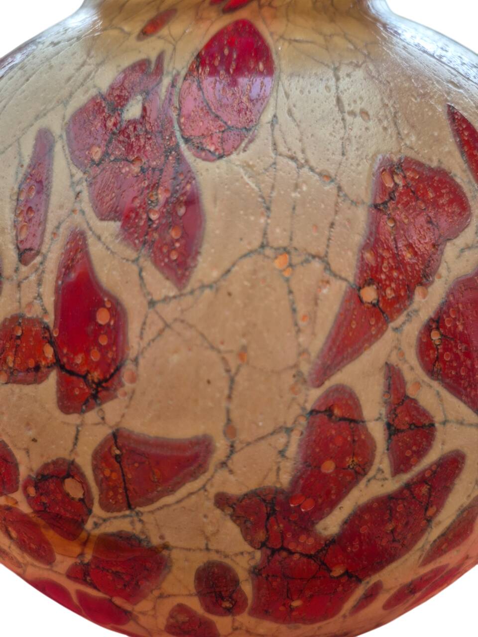 Red and brown glass ball vase, France 1930