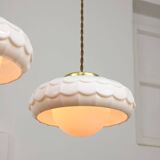Mid-Century Italian Ceramic & Brass Pendant Lamps, Set of 2