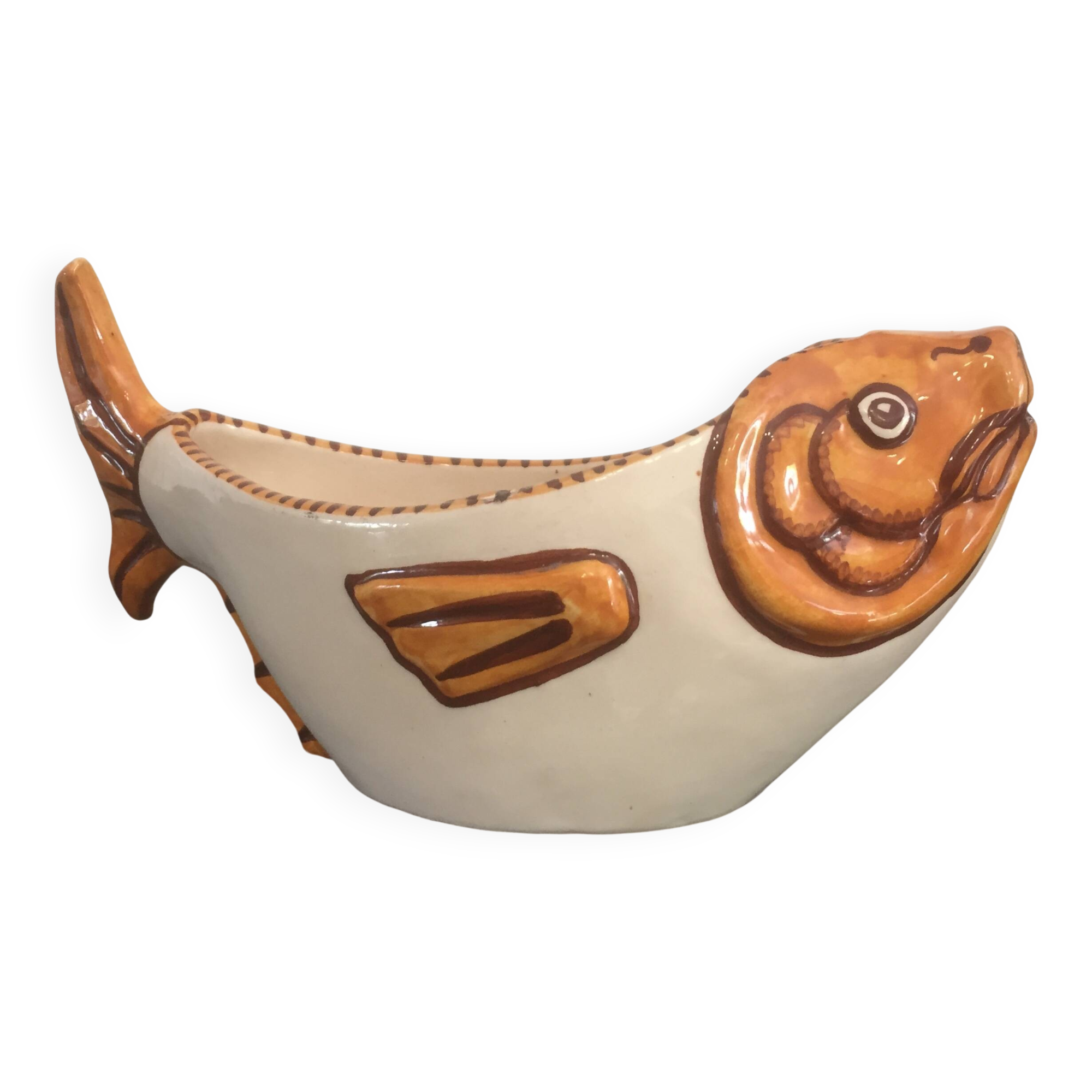 Saucière poisson faïence - Yvon  ROY - art déco /vintage