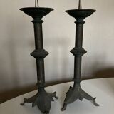 Pair of XXXL bastide candlesticks in patinated metal