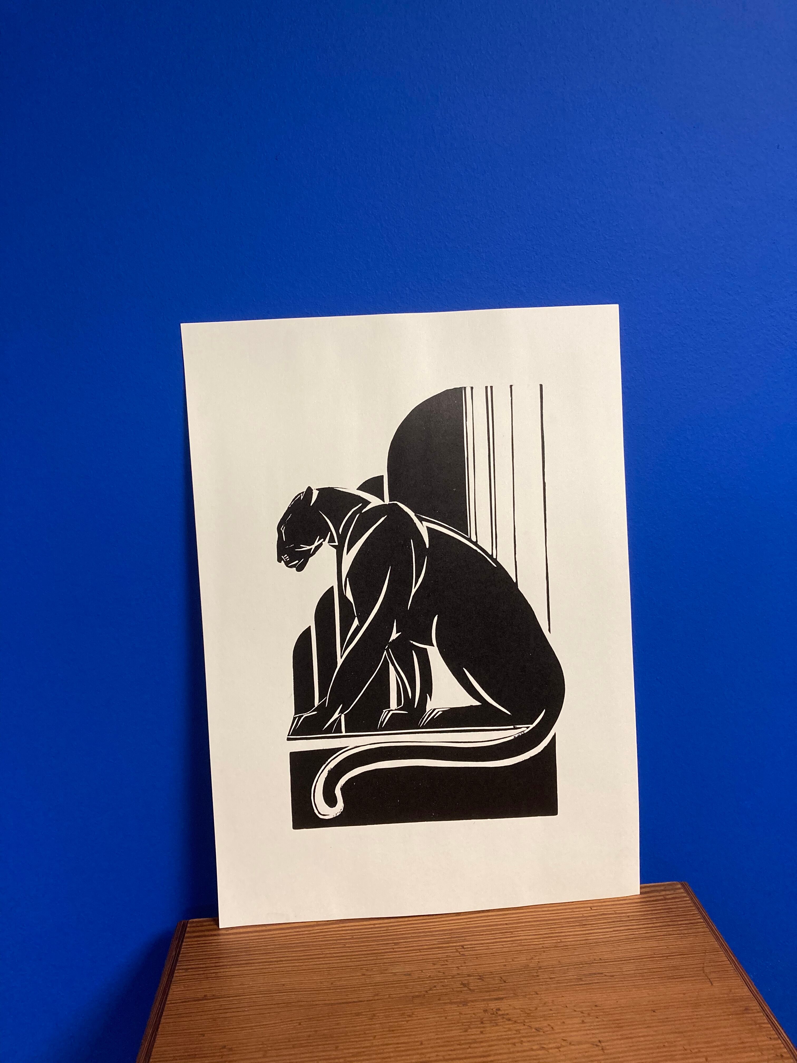 Linogravure art déco "panther"