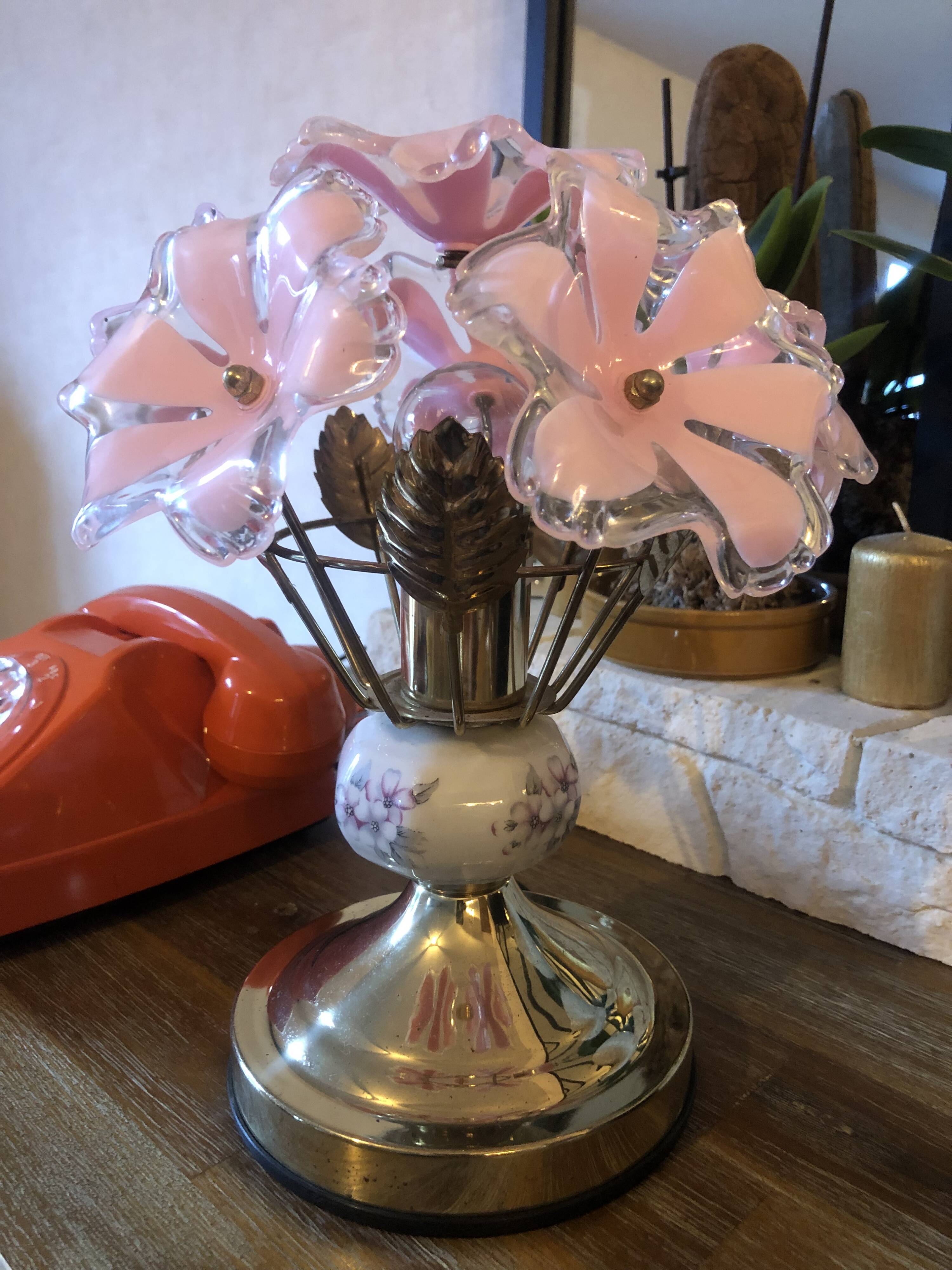 Vintage porcelain flower lamp