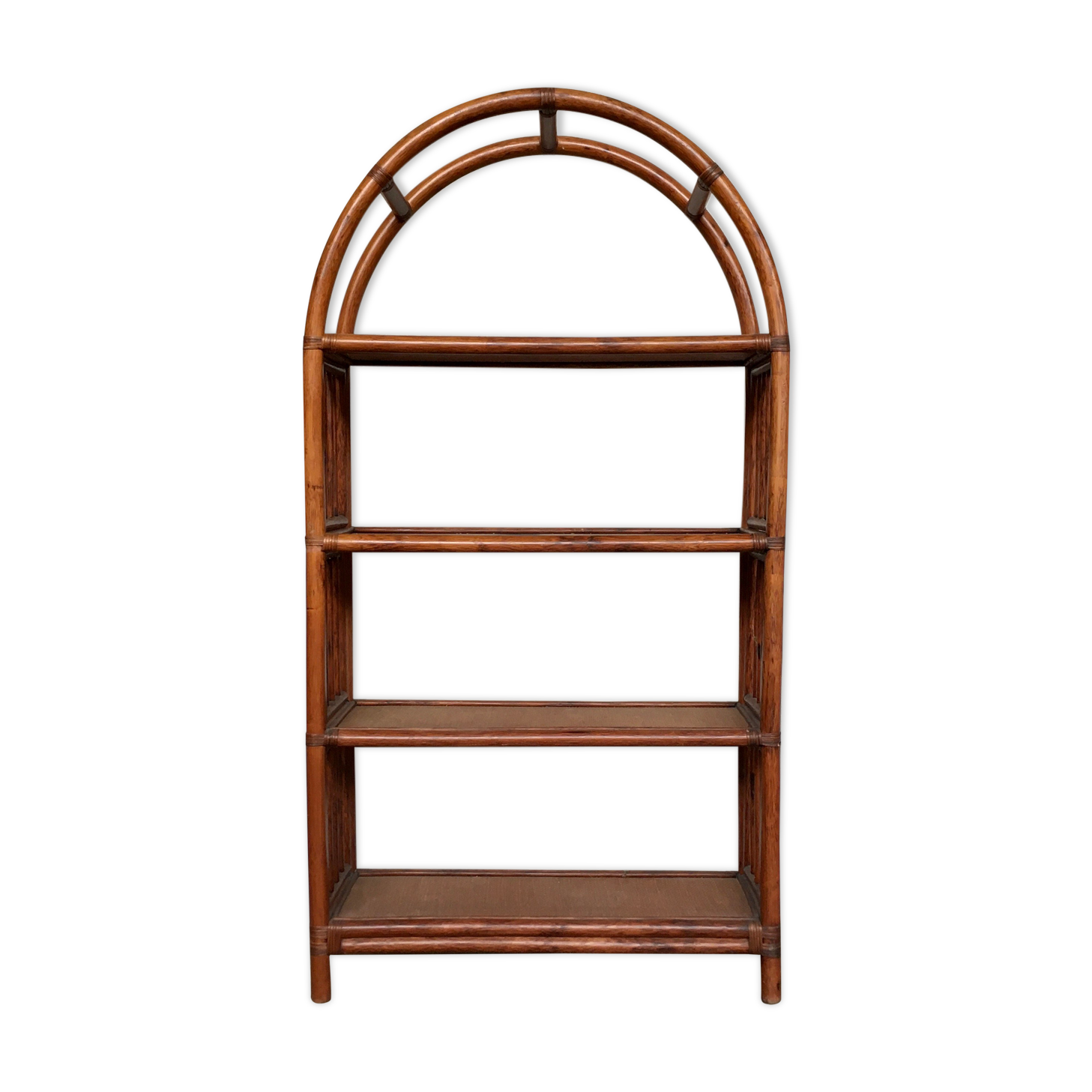 Etagère bibliothèque en rotin osier bambou naturel ancien 1950