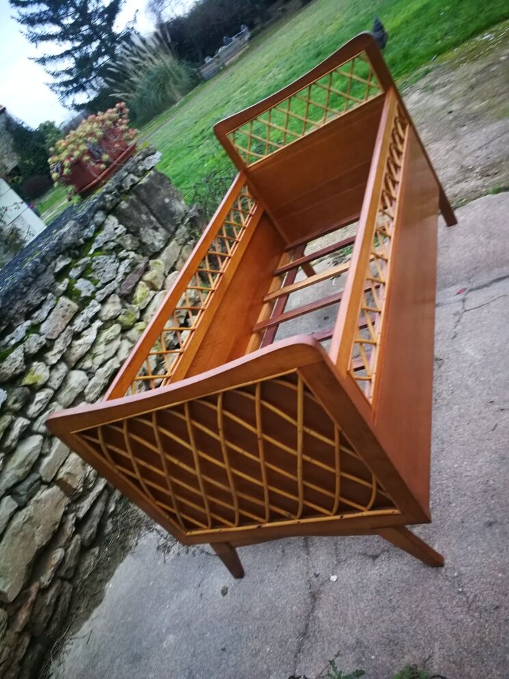 Wooden and rattan child bed