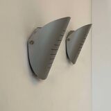 Pair of vintage adjustable wall lights, curved striated metal, France 1980
