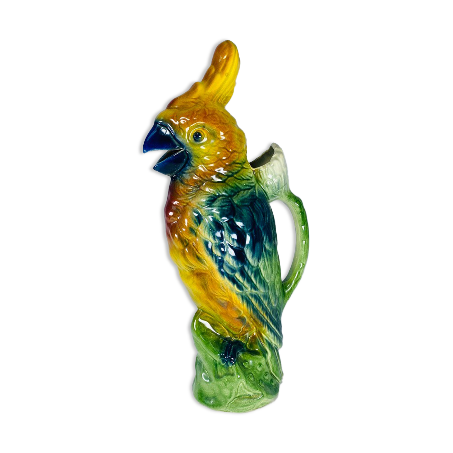 Vintage pitcher cockatoo slurry from Saint-Clément France 1920
