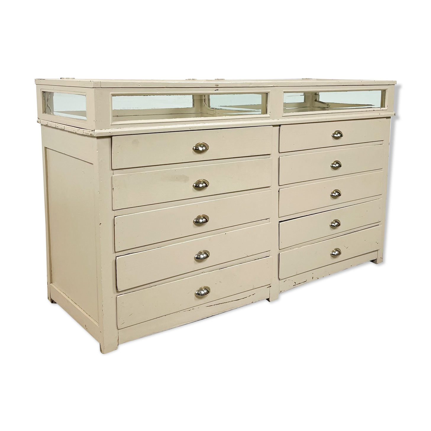 Vintage painted jewellery counter with top display