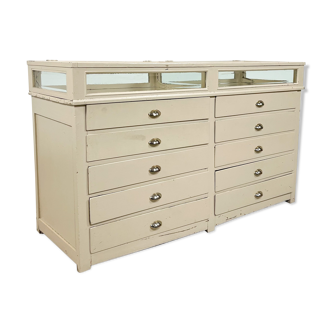 Vintage painted jewellery counter with top display