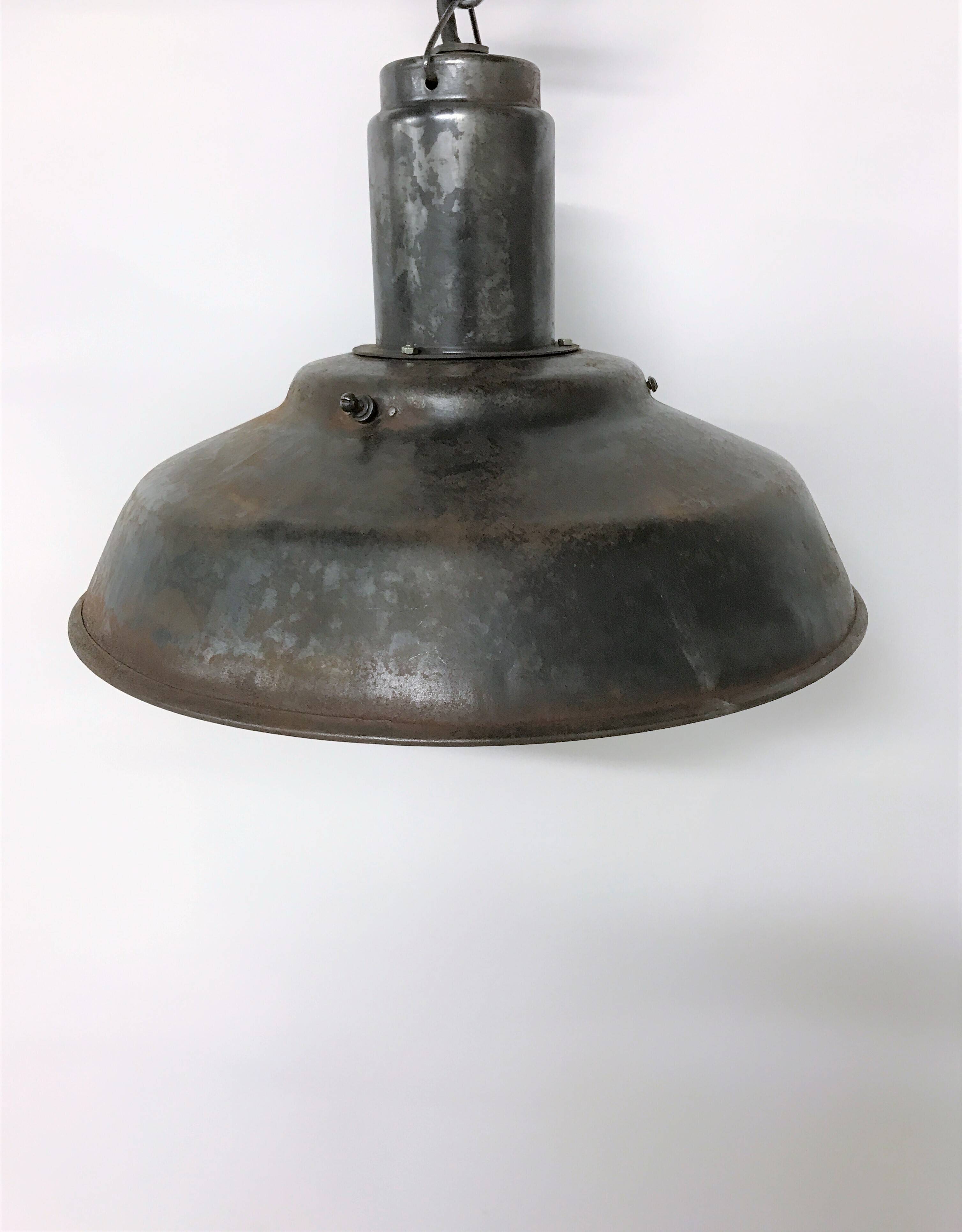 Vintae industrial pendant light with an opaline lamp shade, 1960s