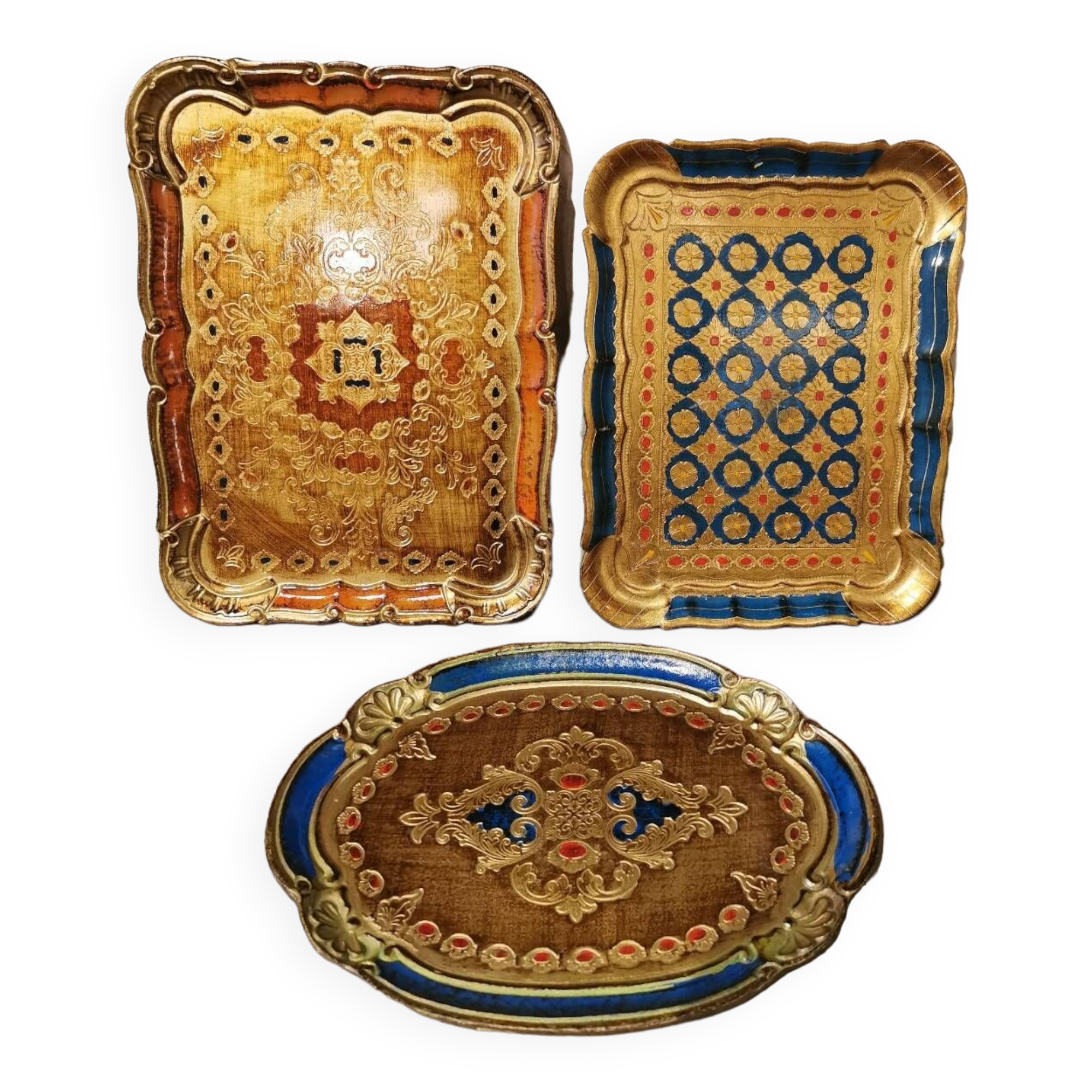 Trio of vintage Florentine trays