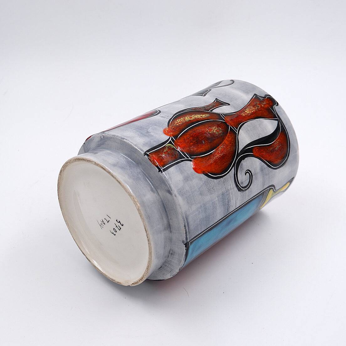 Italian round vase with bottle and floral motifs - 1950s/1960s