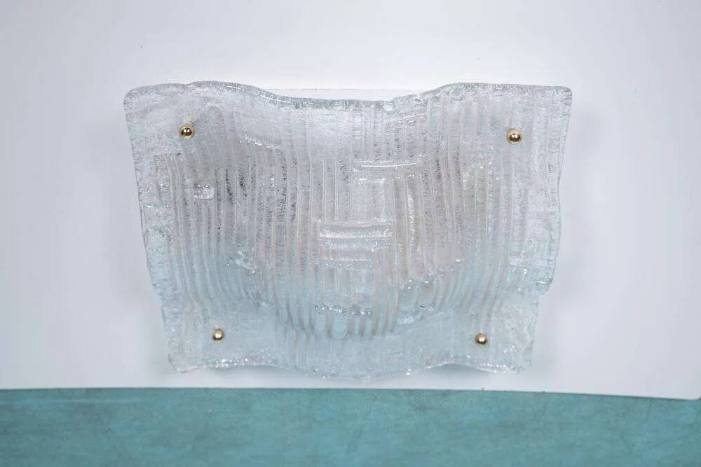 Space age curved glass ceiling light, vintage glass wall lamp.
