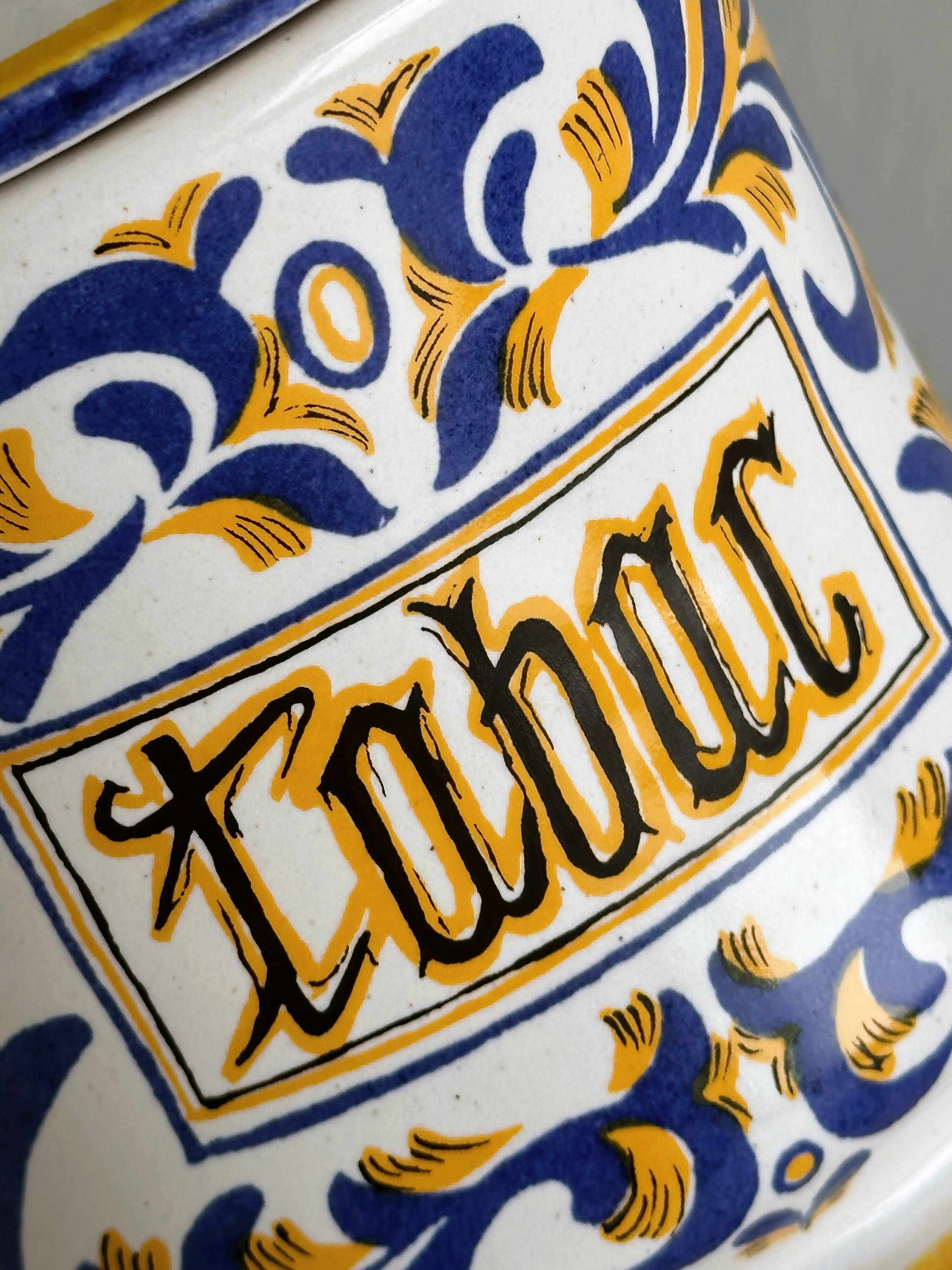 Hand-painted tobacco jar.