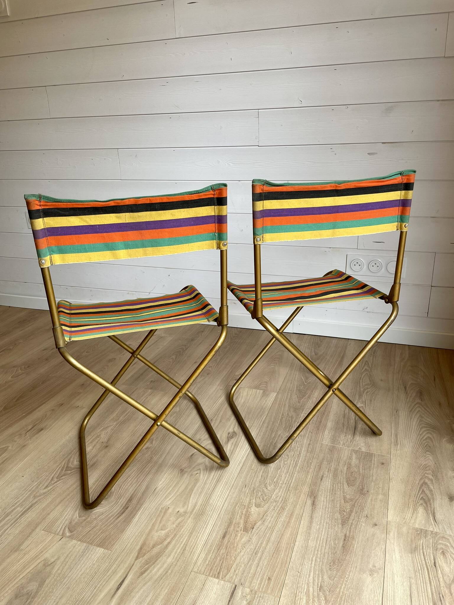 Pair of vintage Lafuma folding chairs model Chantazur Canvas 70s