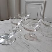 Lot of 6 crystal champagne glasses engraved 30s