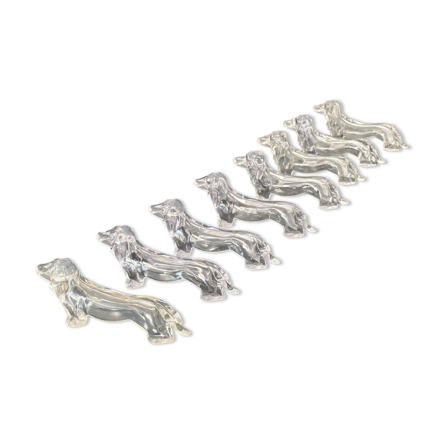 8 plastic knife holders, 70s, dachshund shape