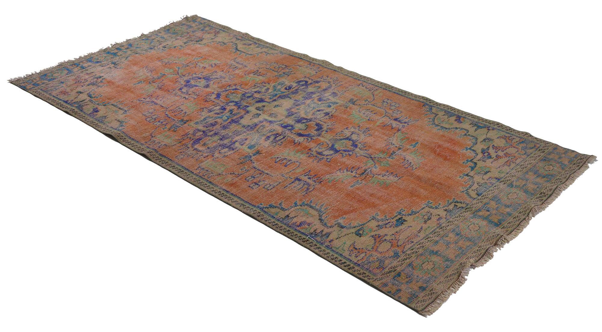 One-of-a-kind turkish handwoven vintage rug - rustic vintage charm 290x 140