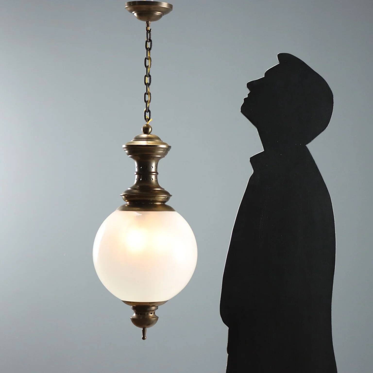 Vintage glass and brass pendant, Italy, 1950s