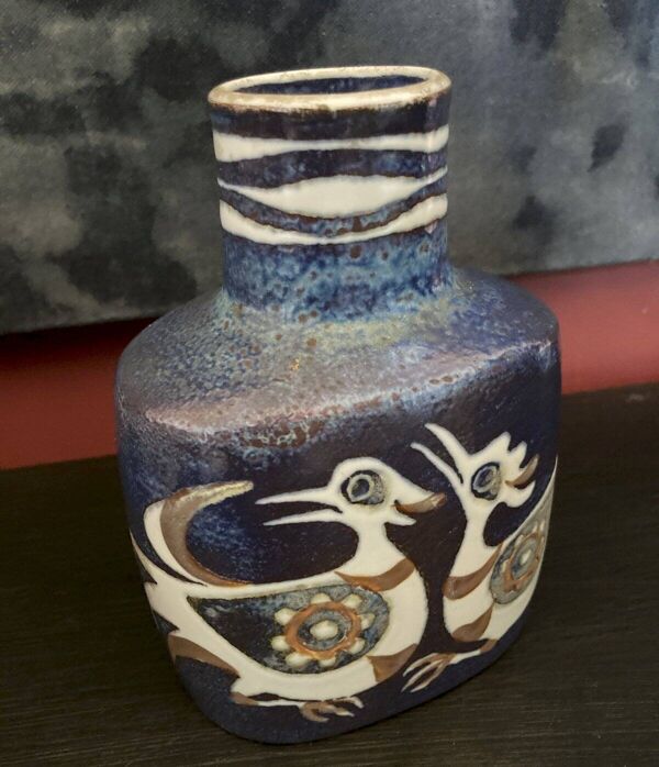 Vase danois 1960 Baca Line à décor d'oiseaux