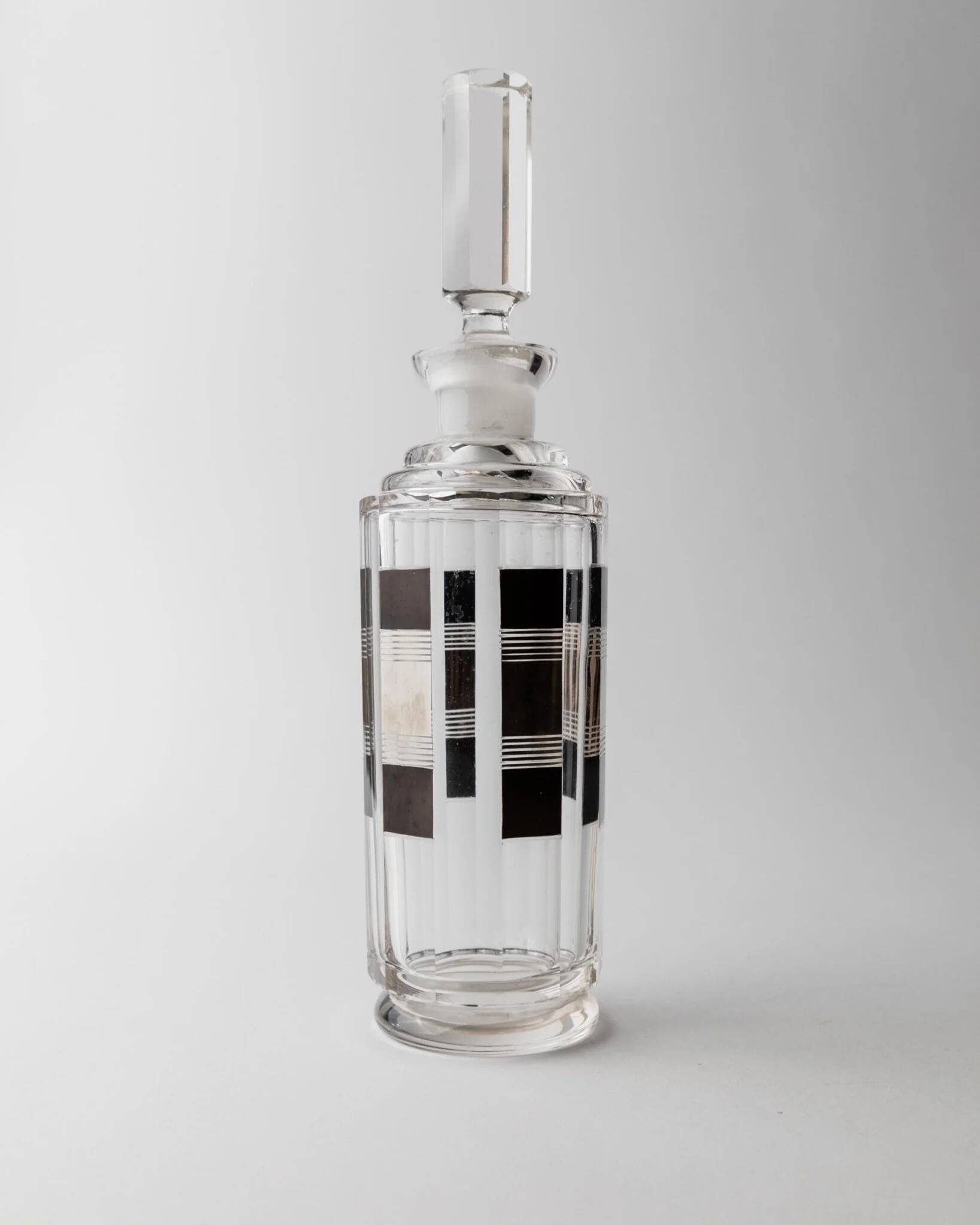 Vintage Art Deco Karl Palda Liqueur Set – Transparent Crystal Glass with Silver Details, 1 Decanter + 4 Glasses