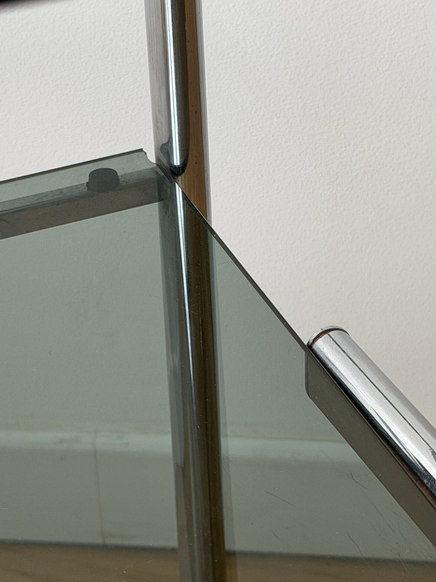 Vintage side table in smoked glass and chrome