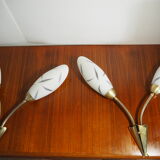 Pair of double opaline and brass wall lights from the 1960s-1970s.