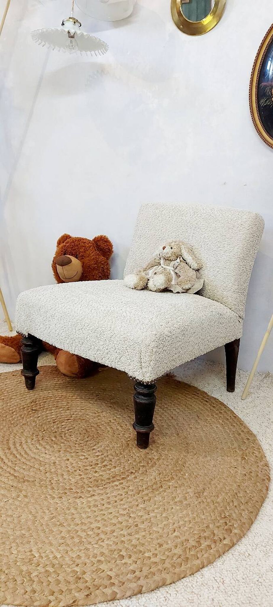 Fauteuil chauffeuse tissu bouclettes