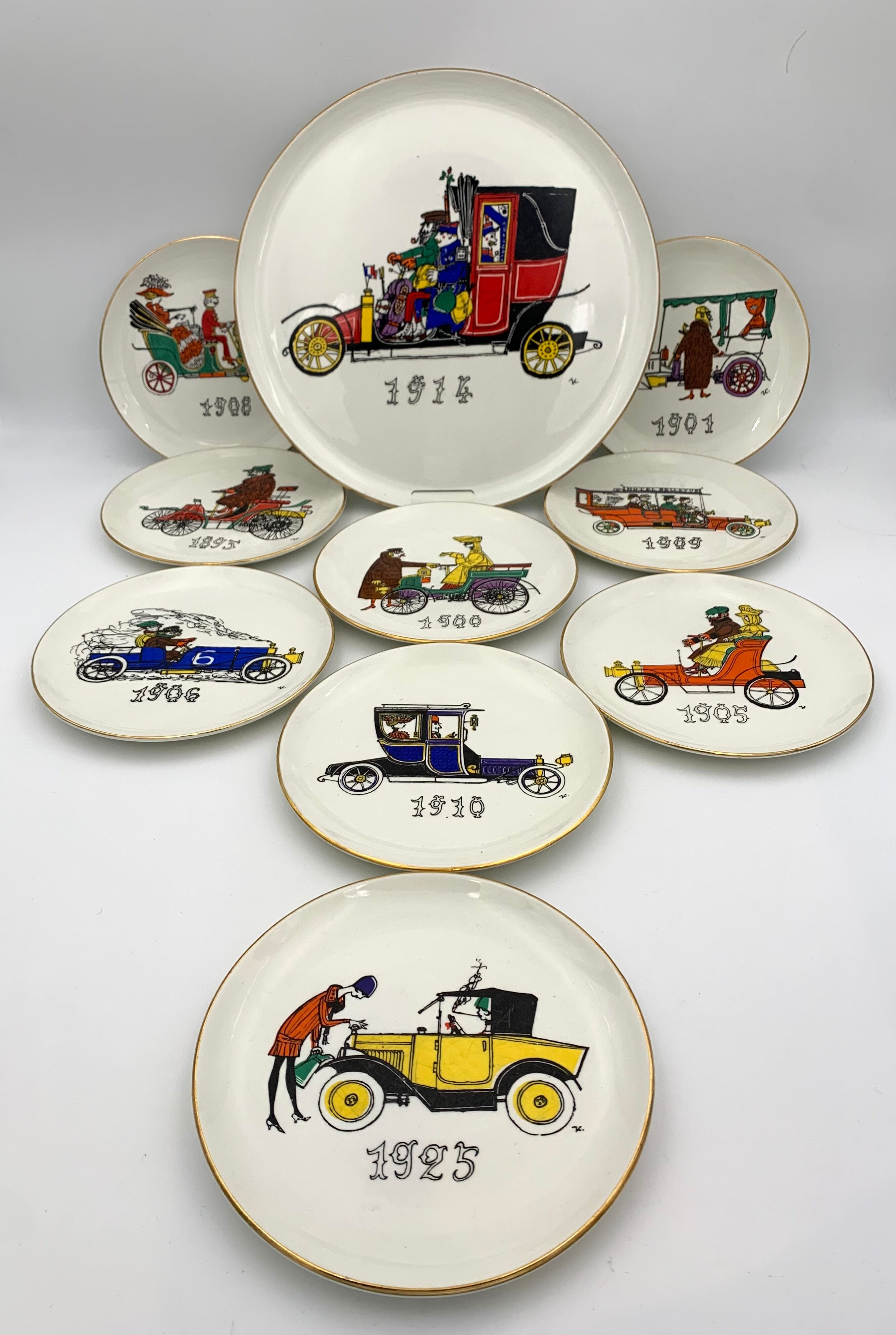 Vintage dessert service in earthenware, signed Jacques Charmoz - Val d'Or GIEN - 1950s