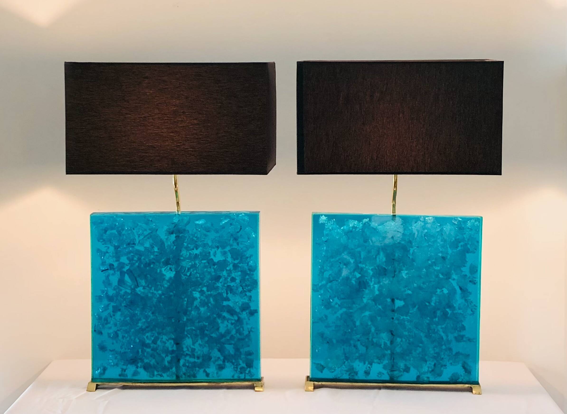 Turquoise fractal resin table lamps, 1980s
