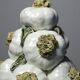 Vintage trompe-l'œil garlic pyramid in glazed ceramic from Manises, Spain.