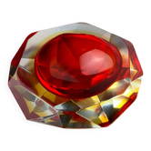 Red and yellow Sommerso ashtray by Seguso, faceted glass, Murano, Italy, 1970