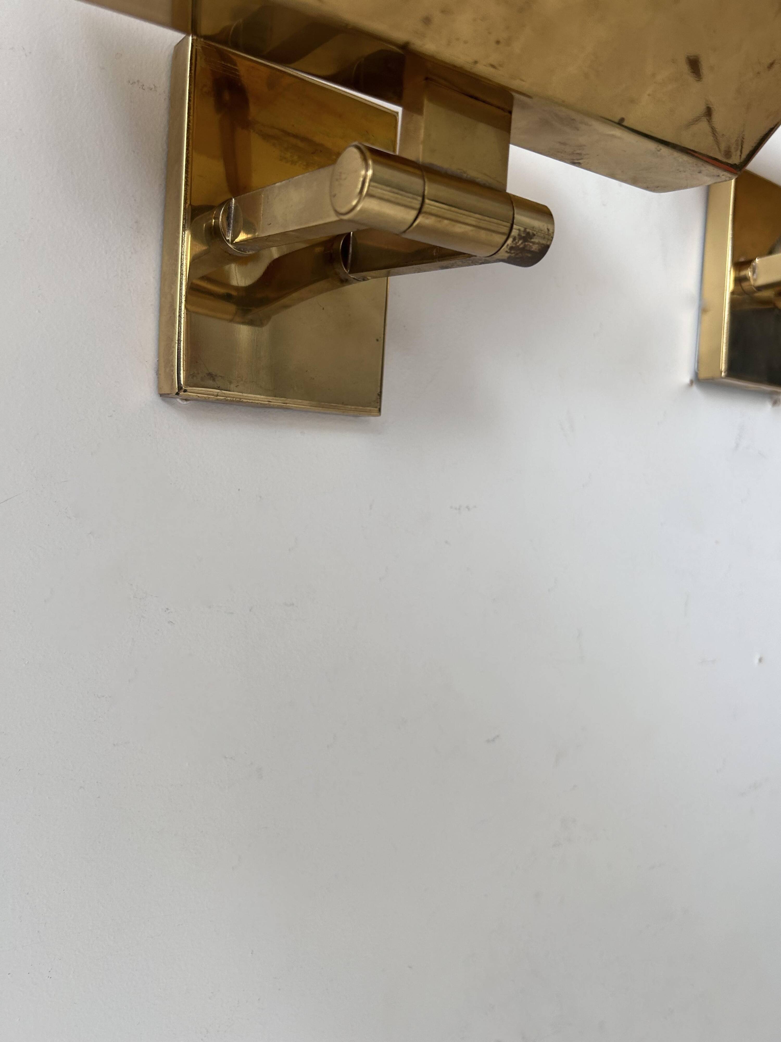 Pair of vintage adjustable wall lights, solid brass, Italy 1970