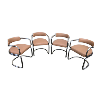 Set of 4 chairs Victoria Vintage 70s Skaï cinnamon color