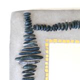 Resin mirror with pebbles and gold mosaics