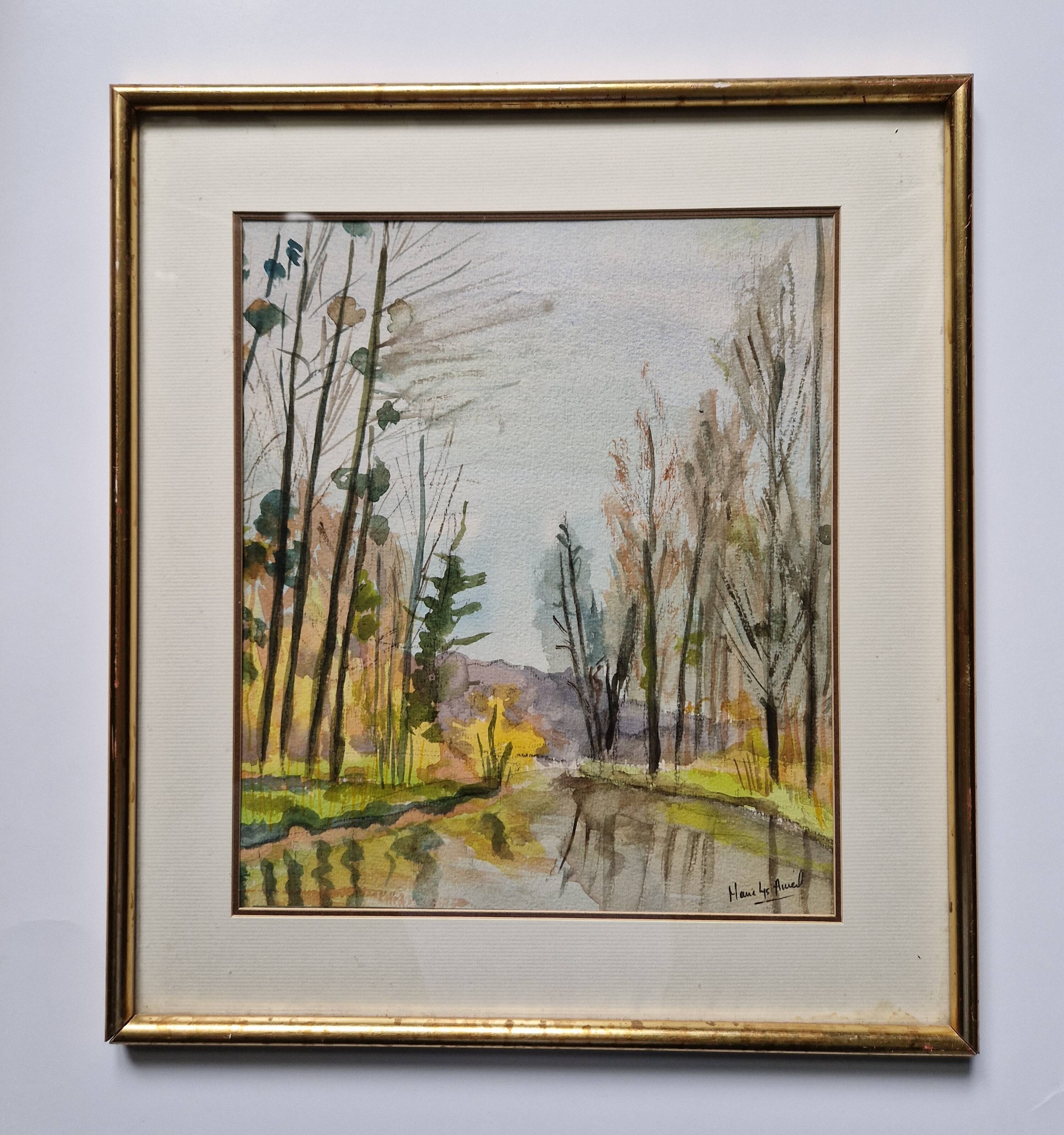 Framed gouache signed Marie Lys Ameil, circa 1960