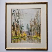 Framed gouache signed Marie Lys Ameil, circa 1960