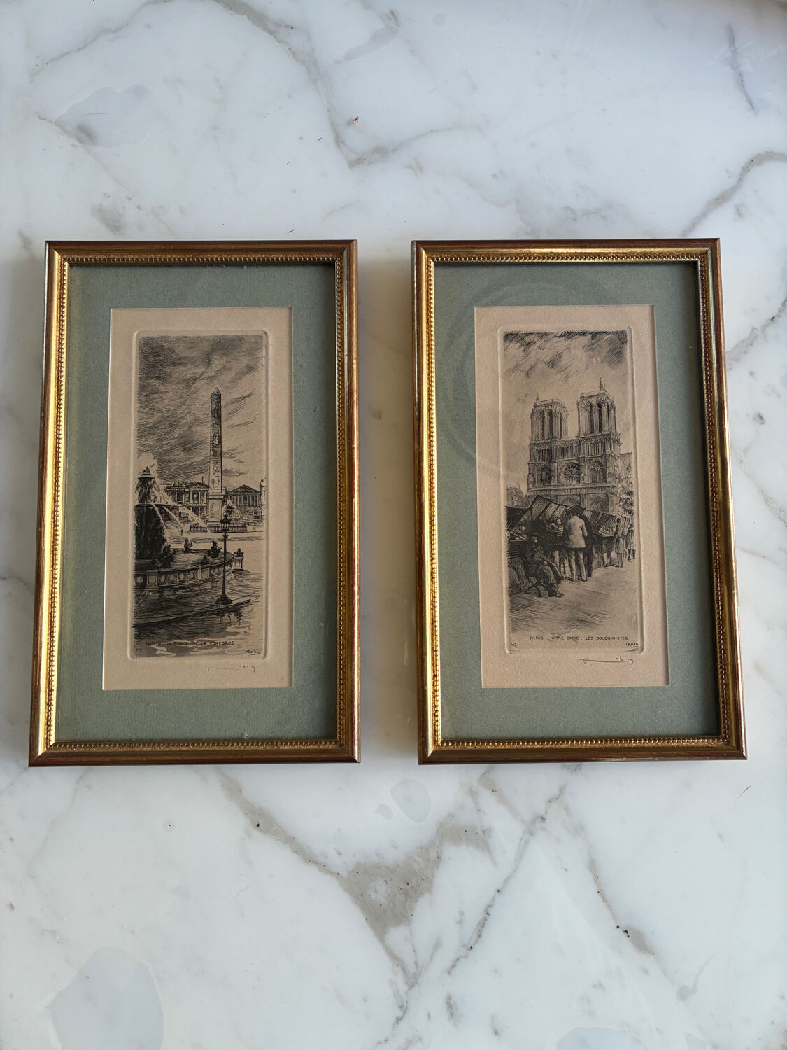 2 engravings of Parisian monuments signed Leopold Robin