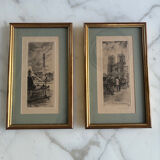 2 engravings of Parisian monuments signed Leopold Robin